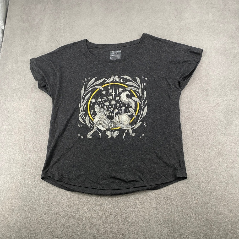 Curbside Clothing Fox Mushroom Moon Graphic Tee Charcoal Gray XL Dolman Sleeve